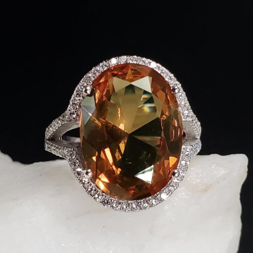 Solid Sterling 925 Silver Ring Alexandrite Stone White Topaz Crystals Silversmit